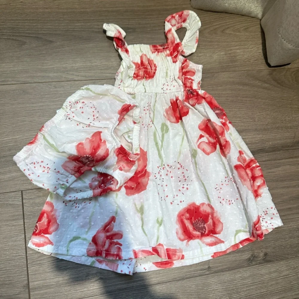 Penelope Mack White Dress with Pink-Red Floral Print